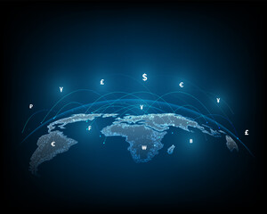 Fototapeta na wymiar global network of money transfers and currency exchange