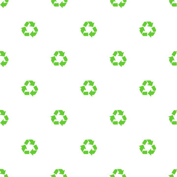 Vector green recycle symbol pattern. Seamless pattern. Recycle pattern. Great for wallpaper, web background, wrapping paper, clothing, fabric, packaging, greeting cards, invitations and more.