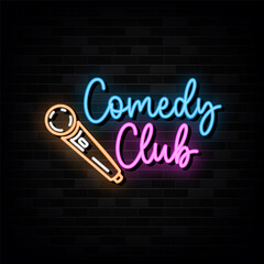 Comedy Club Neon Signs Vector. Design Template Neon Style