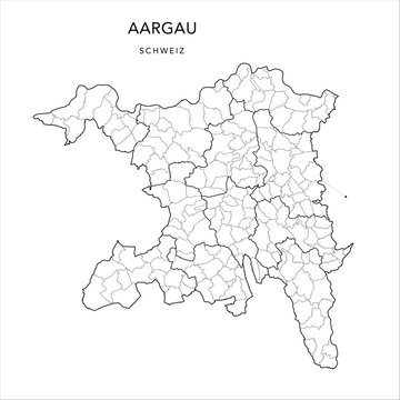 Administrative Vector Map of the Canton of Argovia (Aargau) with borders of Districts (Bezirke), Municipalities (Gemeinde) as of 2023 - Switzerland