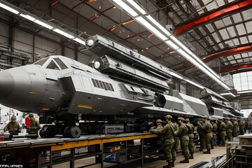 The Art of War: Skilled Workers Assembling Military Missiles. AI Generated.