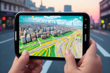 Navigating the City: A Detailed Map on Your Smartphone. AI Generated.
