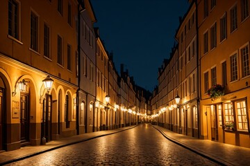 Nighttime Charm of a European Old Town. AI Generated.