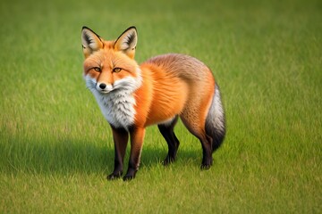 Obraz premium The Majestic Red Fox on a Lush Green Field. AI Generated.