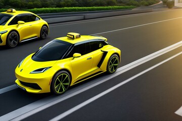 Fototapeta na wymiar The Future is Here: EcoFriendly Electric Yellow Taxi Cab. AI Generated.