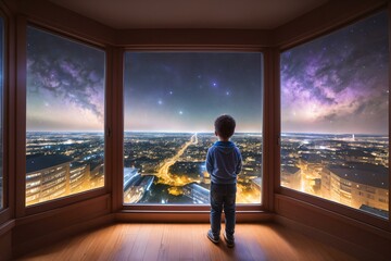 Midnight Window to the Galaxy. AI Generated.