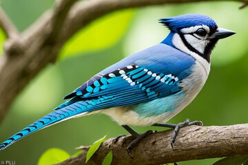 A Springtime Visit from a Beautiful Blue Jay. AI Generated.