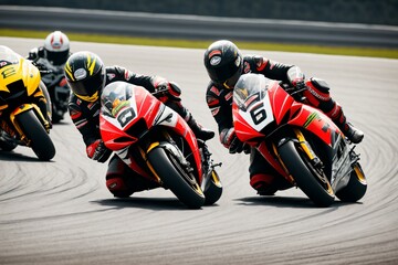 Racing to the Finish Line: Motorcycling Competition on the Track. AI Generated.