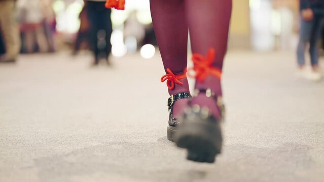 Tracking Cosplayer Legs Walking At Anime Convention 4K
