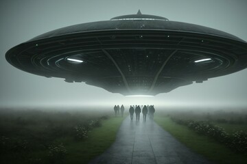 Fototapeta na wymiar The Enigmatic Encounter of the Misty UFO. AI Generated.