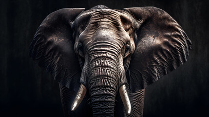Animal Power - Creative and gorgeous colored portrait of an African elephant against a dark background that is as true to the original as possible and photo-like