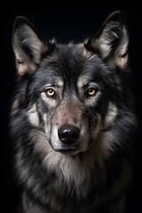 Animal Power - Creative and wonderful colored portrait of a wolf in front of a dark background that is as true to the original as possible and photo-like