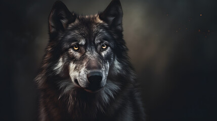 Animal Power - Creative and wonderful colored portrait of a wolf in front of a dark background that is as true to the original as possible and photo-like