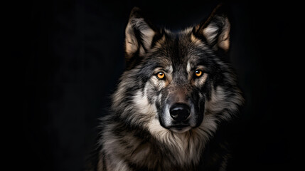 Animal Power - Creative and wonderful colored portrait of a wolf in front of a dark background that is as true to the original as possible and photo-like