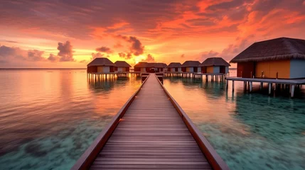 Keuken foto achterwand Bora Bora, Frans Polynesië Picturesque summer sunset in Maldives. Generative AI