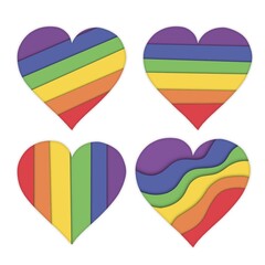 4 pride heart paper cut,paper cut out with 3D effects,heart shape illustration ,pride lgbt heart icon set,flat design sign isolated on white background 