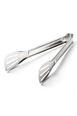Stainless steel kitchen tongs isolated on white background