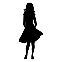 Vector illustration. Silhouette of a girl in a dress.