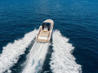 Aerial view of a luxury yacht in the mediterranean sea. napoli coast - 604373095