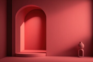 Empty Red Wall for Product Presentation. Enhancing Product Appeal with Chiaroscuro, The Perfect Empty Red Wall for Mock-Ups. 