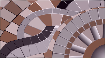 Abstract illustration of a spiral staircase in brown and beige tones.
