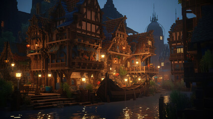 Fototapeta premium street in the town at night. Generative Ai