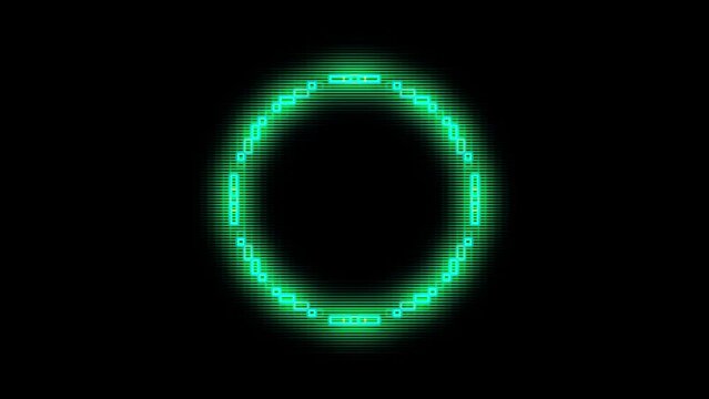 Animated retro 8-bit green pulsing circle animation with black background. Circular shaped logos idea
