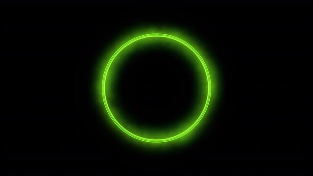Animated neon pulsing double green ring for circular shaped logo idea. Alpha channel for transparent background