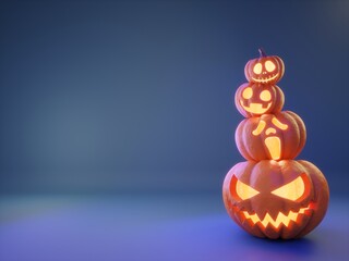 Happy Halloween Multiple Pages Pumpkin On Purple Tone Background Party concept. 3D rendering.