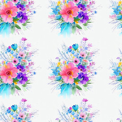 seamless texture delicate watercolor bouquet of bright summer flowers