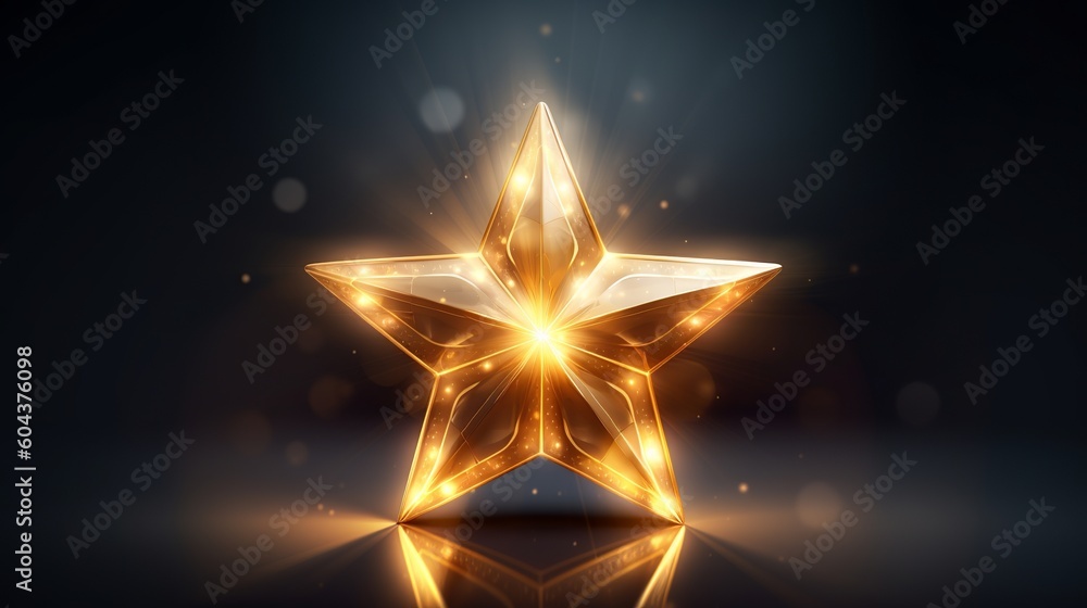 Poster golden star on dark background with light effect generative ai