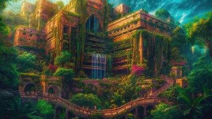 landscape with colorful temple. Generative Ai