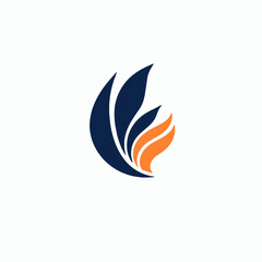 Illustration design of a leaf logo, dark blue and orange color
