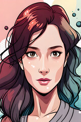 Cartoon portrait of woman. AI generated illustration