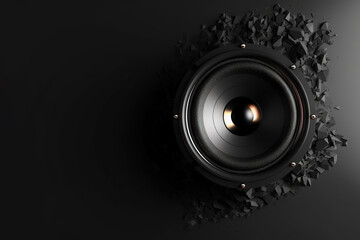 Powerful Sound Loudspeaker on a Black Wall Background. created with Generative AI