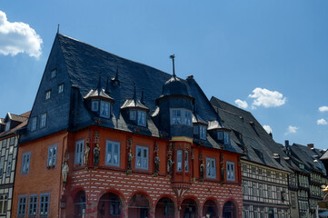 Beautiful historical building and half-timbered houses at the market square in the old centre of...