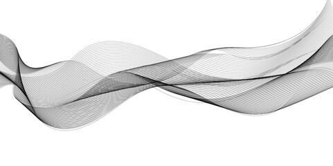 Abstract grey smooth element wavy modern curve lines on transparent background. Digital frequency track equalizer. Abstract frequency sound wave lines, twisted curve lines and technology background.