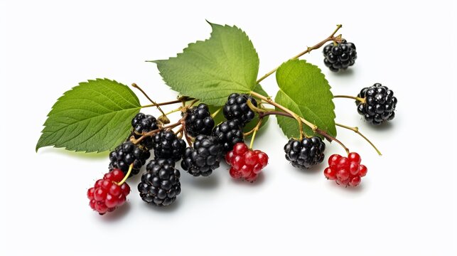berries with leaves on white background generative ai
