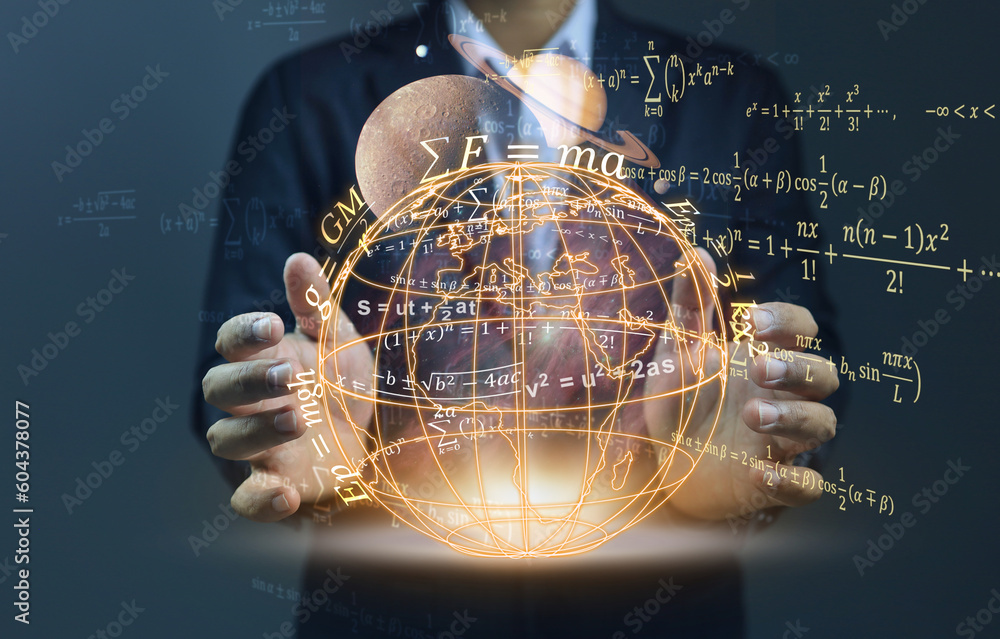 Canvas Prints the globe lies empty among the hands of a scientist studying gravitational attraction between the pl