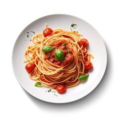 Obraz na płótnie Canvas Delicious Plate of Spaghetti with Tomato Sauce on a White Background Generative AI