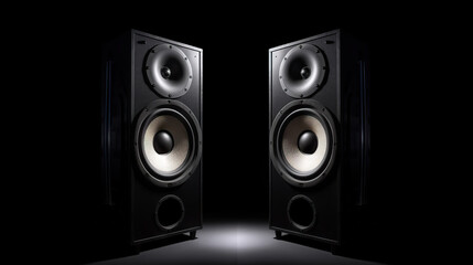 Obraz premium Soundstage Symphony: Dual Sound Speakers Creating Captivating Audio Experience on Black Background. created with Generative AI