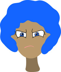 Angry girl's face with blue hair