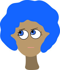 Thoughtful girl's face with blue hair