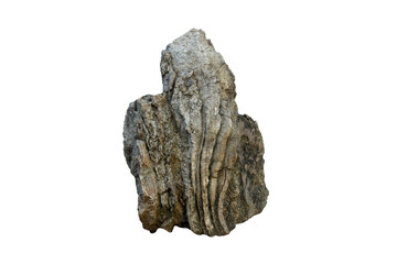Vertical fold rock stone isolated on white background.