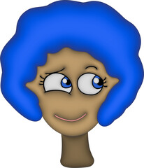 3D cute girl's face with blue hair