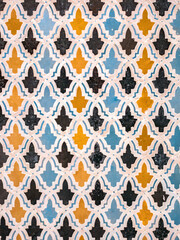 Arabic pattern, moroccan zellige tiles, in the medina of Fes, Morocco