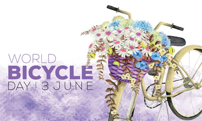 watercolor bicycle day vector, watercolor bicycle day logo, world bicycle day concept