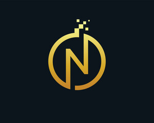 Vector letter N logo in technological style