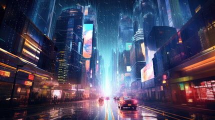 Enigmatic Night Journey: Exploring the Futuristic City Street