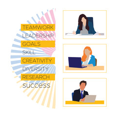 Teamwork, leadership, skill development, vector illustration.